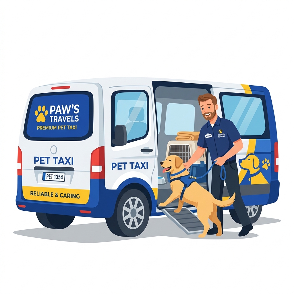 Pet Cab Driver assisting Dog