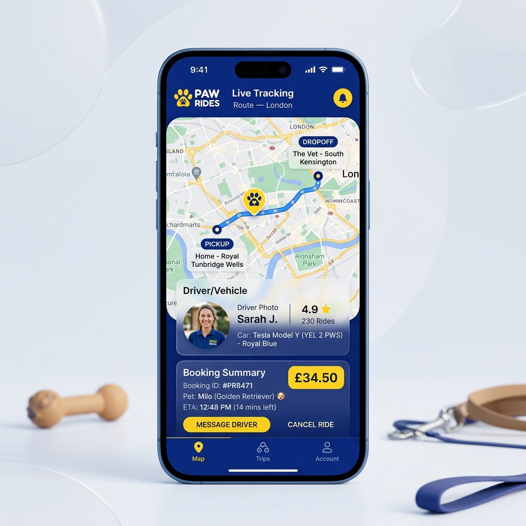Pet Cab Mobile App Mockup